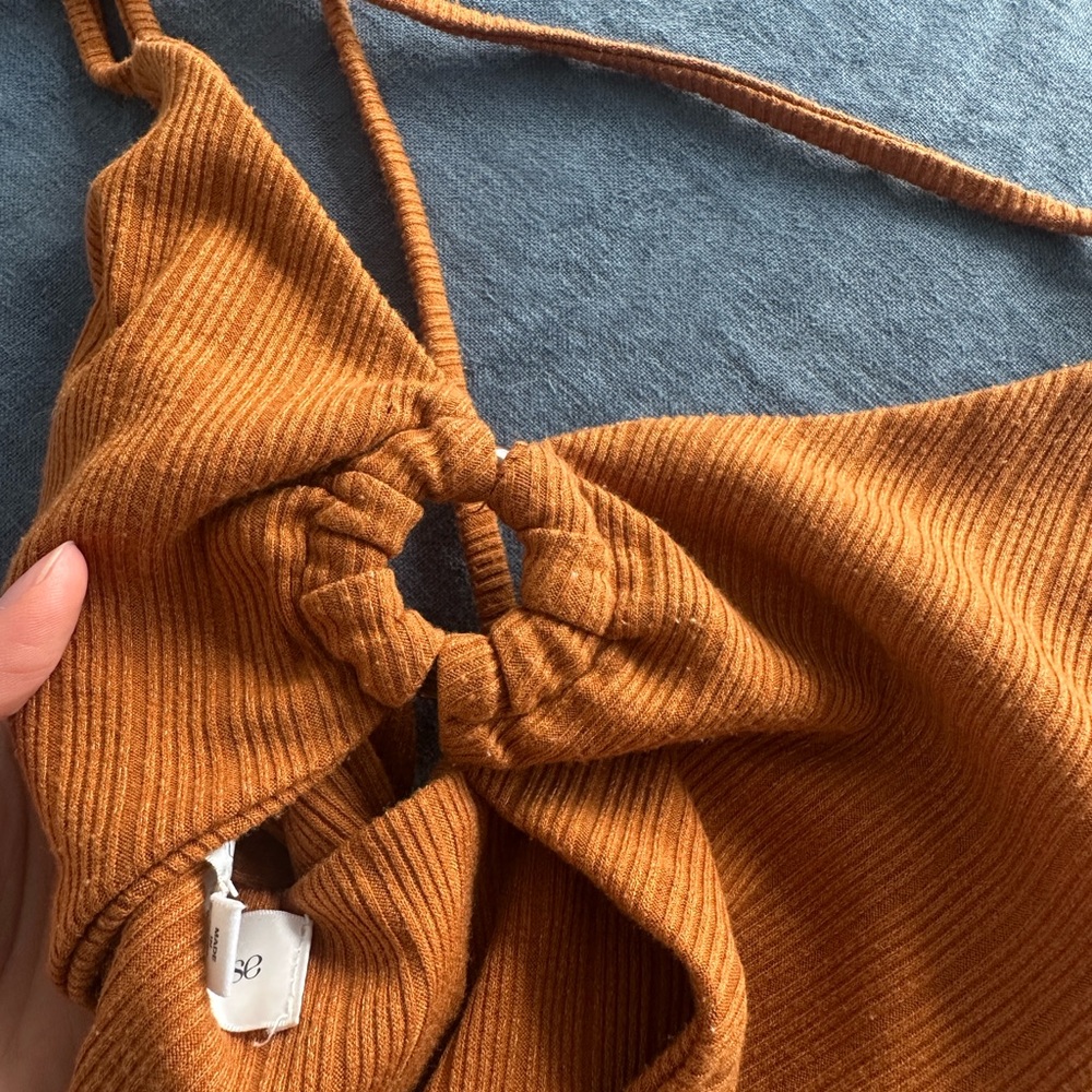 Rust Orange Ribbed Cutout Mini Dress - Picture 4 of 5